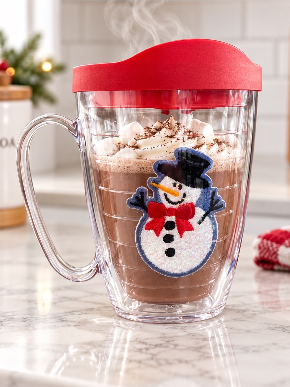Tervis Snowman Mug 16 oz Insulated Handle Red Lid Christmas Holiday Tumbler